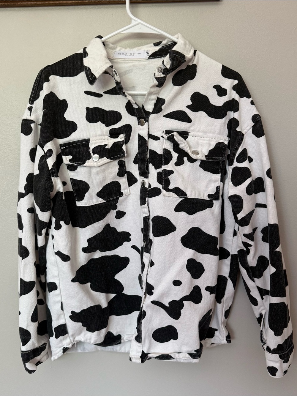 Cow Print Denim Jacket Womens M Cotton Western Festival Cowgirl Rodeo
